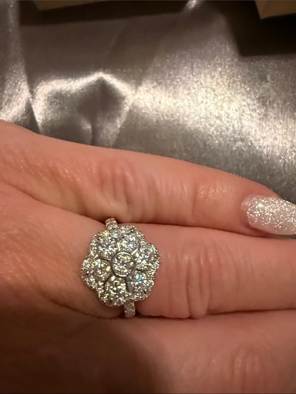 Sterling Silver 9.25 Moissanite Flower Ring Size 6